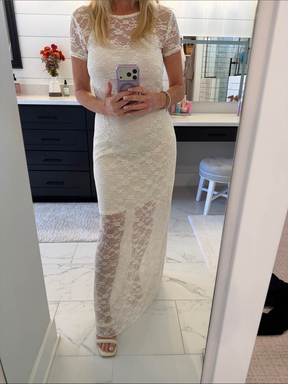 wild fable Ivory Lace Maxi Dress with Short Sleeves
